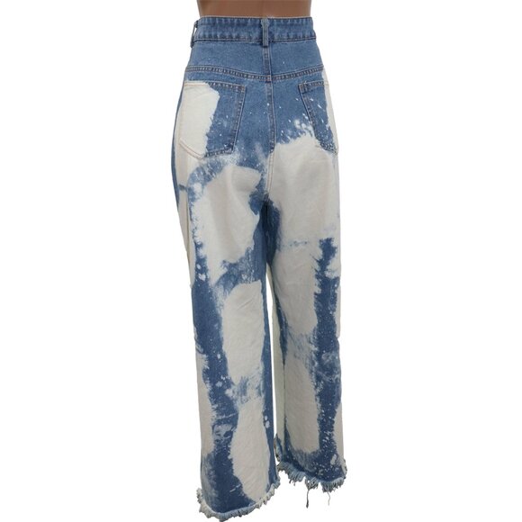 Kate Hewko Bleached Wash Distressed Wide Fringe Denim Jeans M - Picture 6 of 7